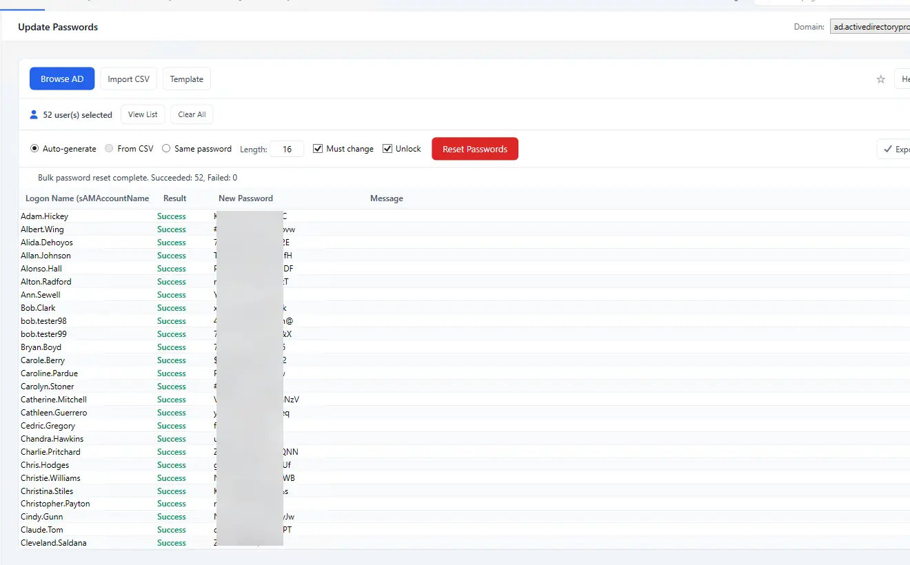 Resetting passwords for many Active Directory accounts from a CSV file