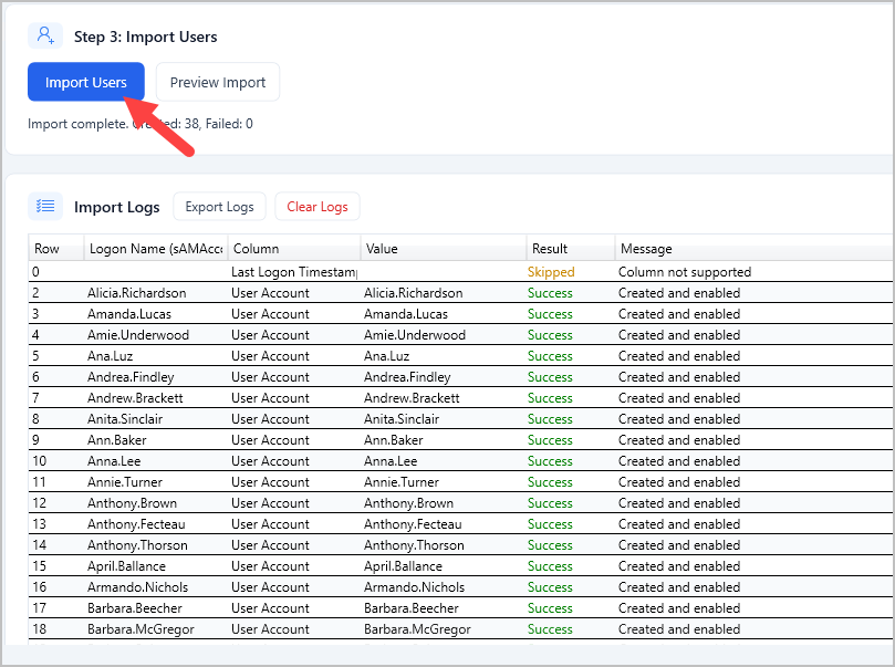 Importing a CSV file to create Active Directory user accounts in bulk