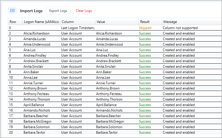 AD Pro Toolkit console creating Active Directory user accounts in bulk