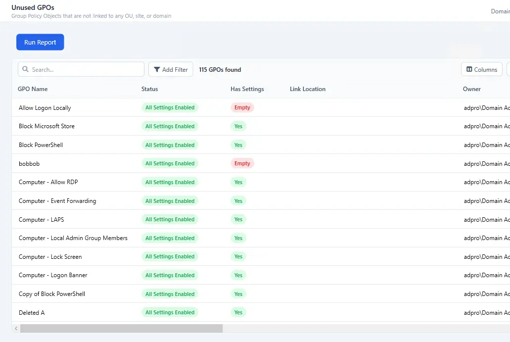 Finding unused GPOs and empty Active Directory groups