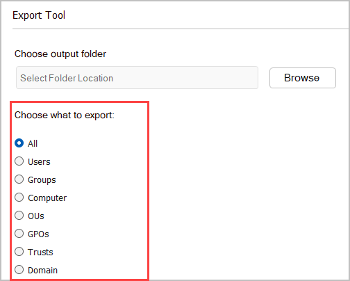Selecting which Active Directory object types to export