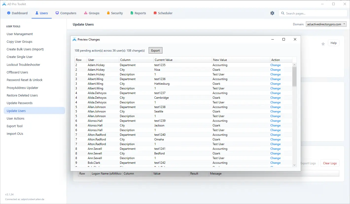 Updating attributes across many Active Directory user accounts at once