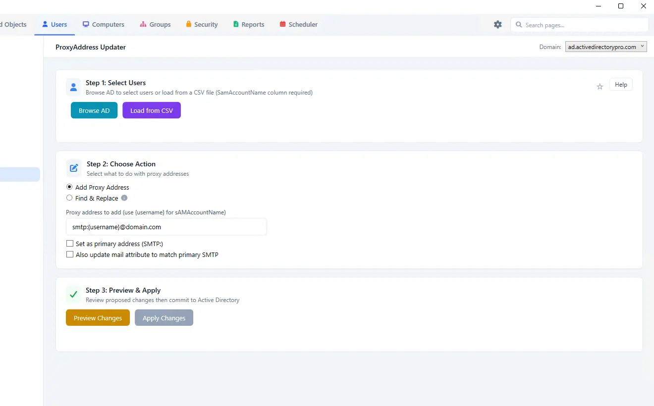 Updating proxyAddresses across many Active Directory accounts from a CSV