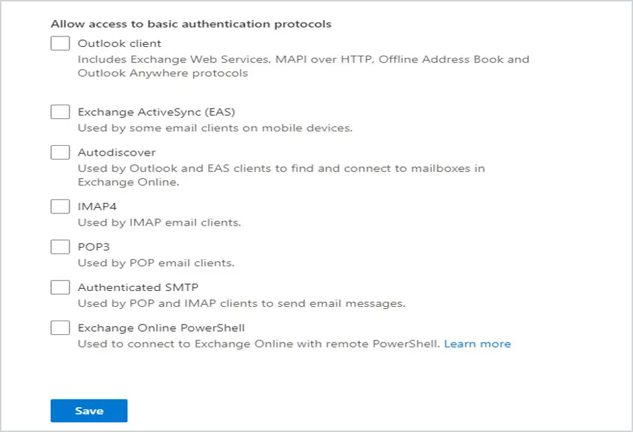 Basic authentication protocol boxes cleared before saving