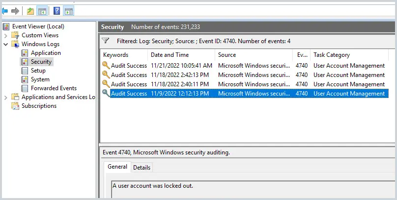 security event logs