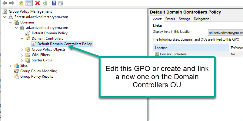 modify default domain controller policy
