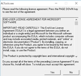 End user license agreement shown by the account lockout tools installer
