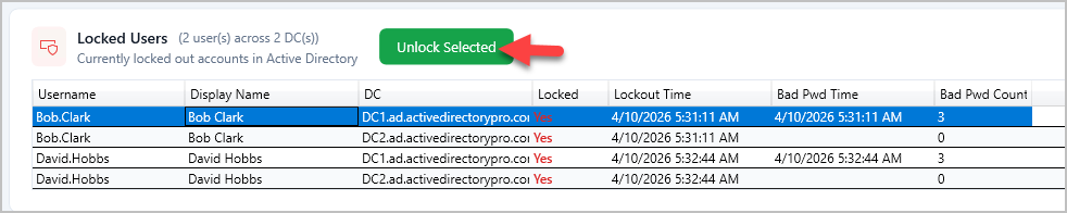 Locked account right clicked with the Unlock option selected