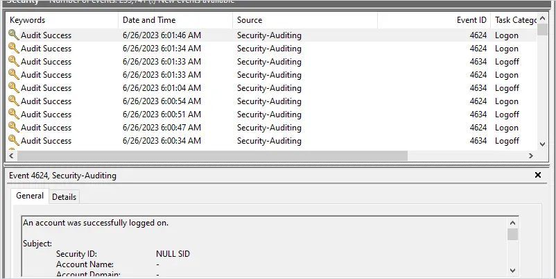 event logs