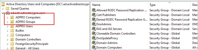Active Directory with separate top level OUs for users and computers