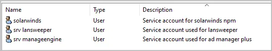 service accounts with a description