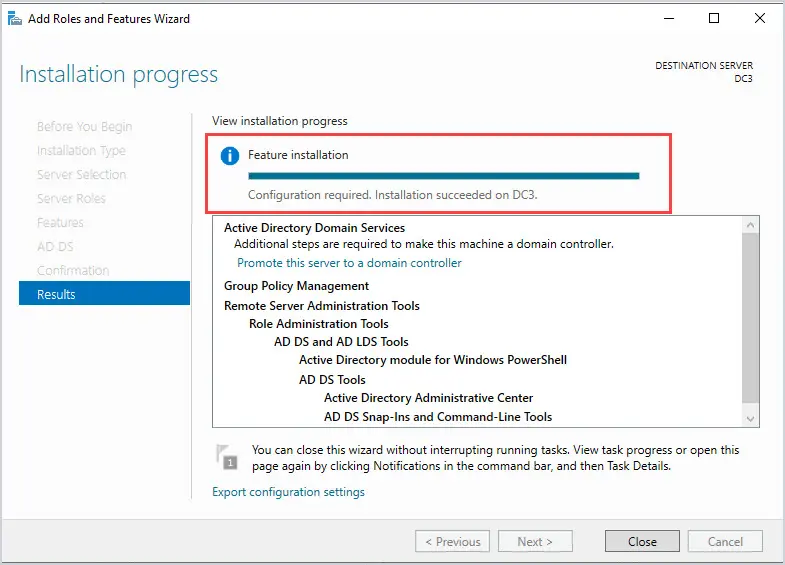 Results page reading Configuration required, installation succeeded