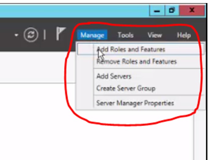 Server Manager with Add Roles and Features selected