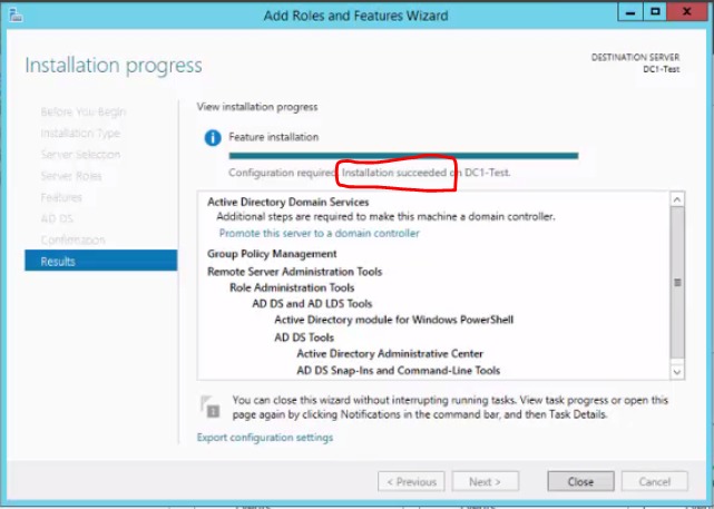 Completed installation with the progress text reading installation succeeded