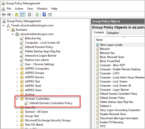 default domain controllers policy