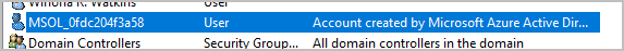 MSOL service account created by Entra Connect in the Users container