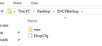 Backup folder containing the files written by the DHCP backup