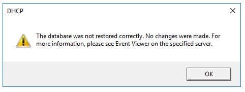 Error stating the database was not restored correctly