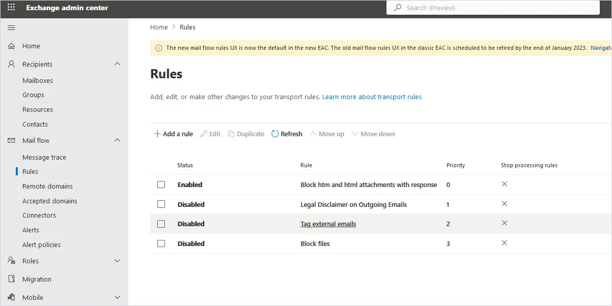 Exchange Online anti-malware policy with the common attachments filter enabled