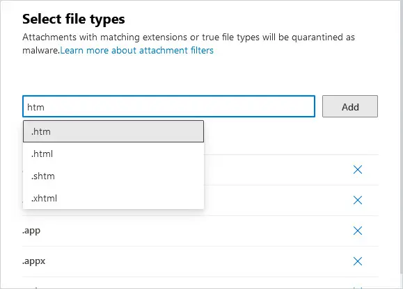 Custom file type search returning htm, html, and hta extensions