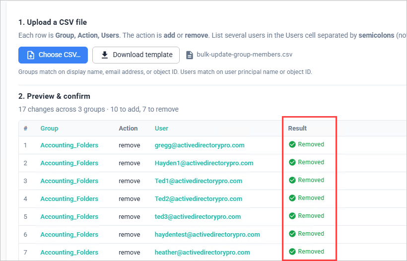 Tool processing a CSV that both adds and removes members in the same run