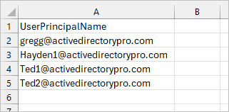 CSV file with a UserPrincipalName column listing the users to add
