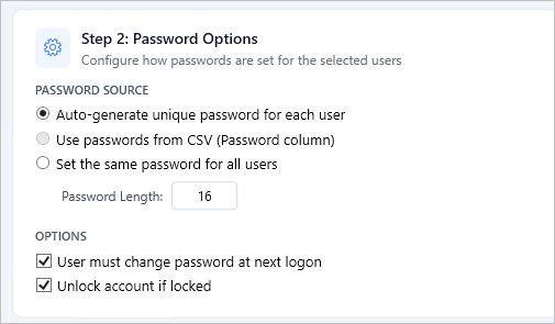 select password reset options