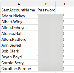 csv file of users