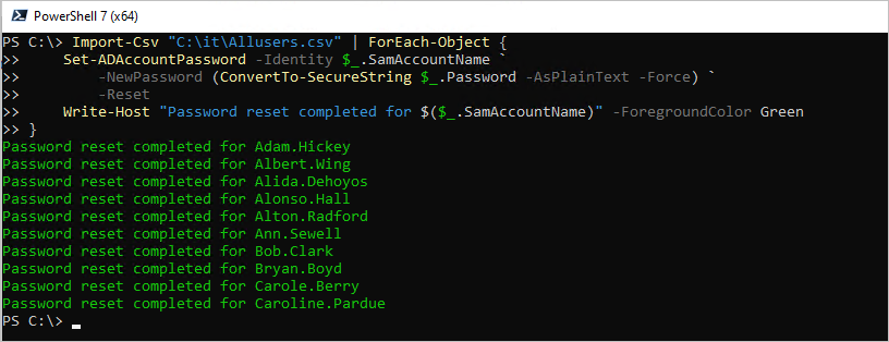 bulk reset powershell example