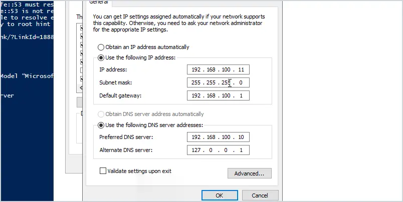 Adapter settings with another DC as preferred DNS and loopback as alternate