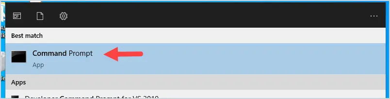 Start menu search for cmd returning the Command Prompt