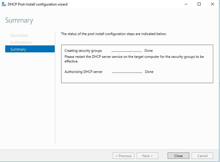 Summary page showing the post-install configuration steps completed