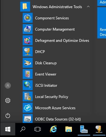 Windows Administrative Tools folder with the DHCP console listed