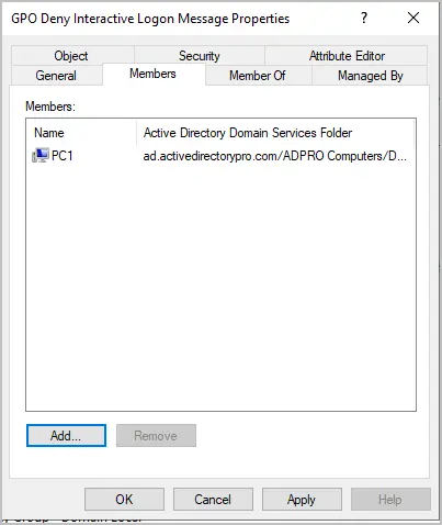 Computer added as a member of the exclusion group