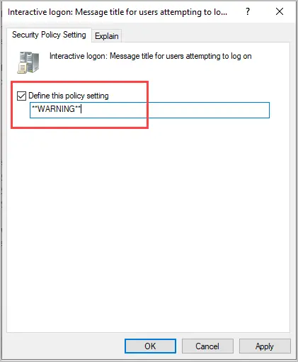 edit interactive logon message title
