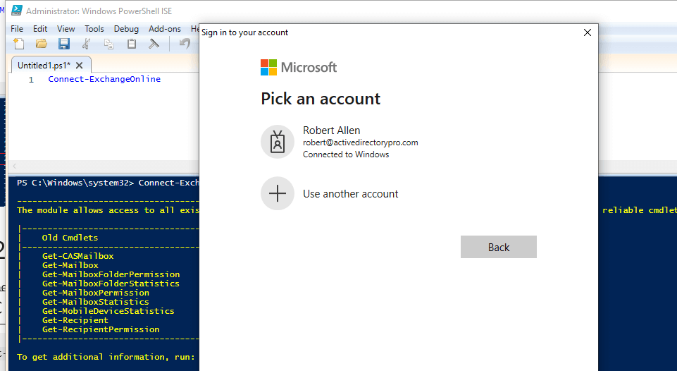 Sign in prompt raised by Connect-ExchangeOnline