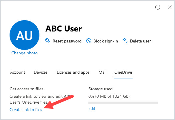 Get access to files section with the Create link to files option