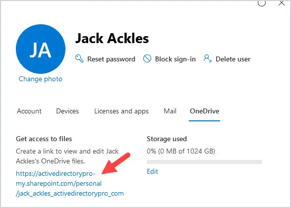 Create link to view and edit the target user's OneDrive files