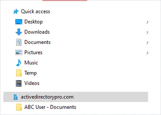 File Explorer sidebar listing the synced OneDrive accounts under the domain name