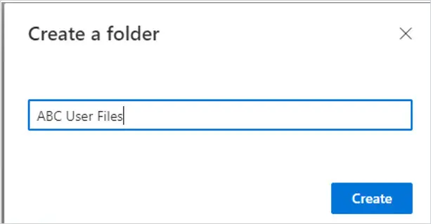 Create a folder dialog with the name ABC User Files entered