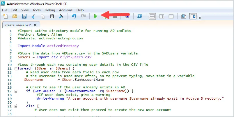 run create\_users.ps1 scripts
