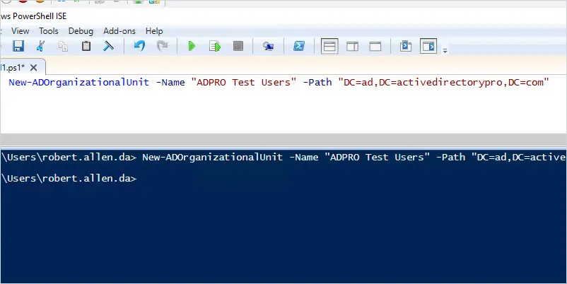 PowerShell running New-ADOrganizationalUnit to create a single OU