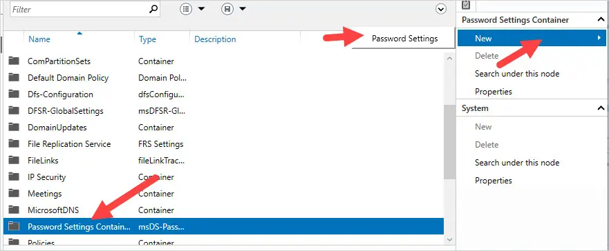 click password settings container