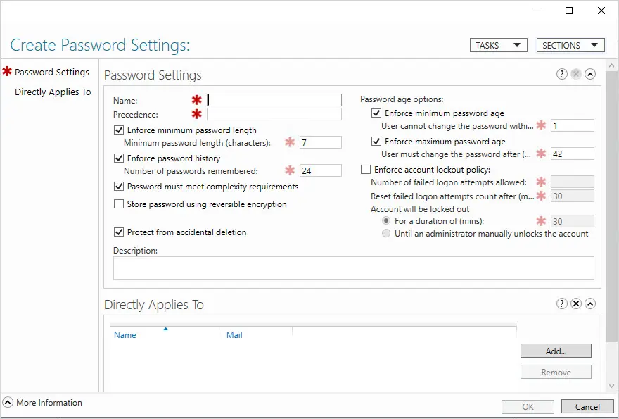 password policy settings