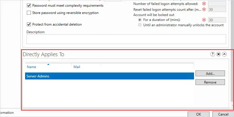 fine grain password policy applies to 