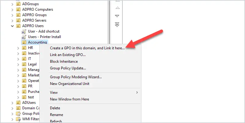 Creating and linking a new GPO to the OU containing the users