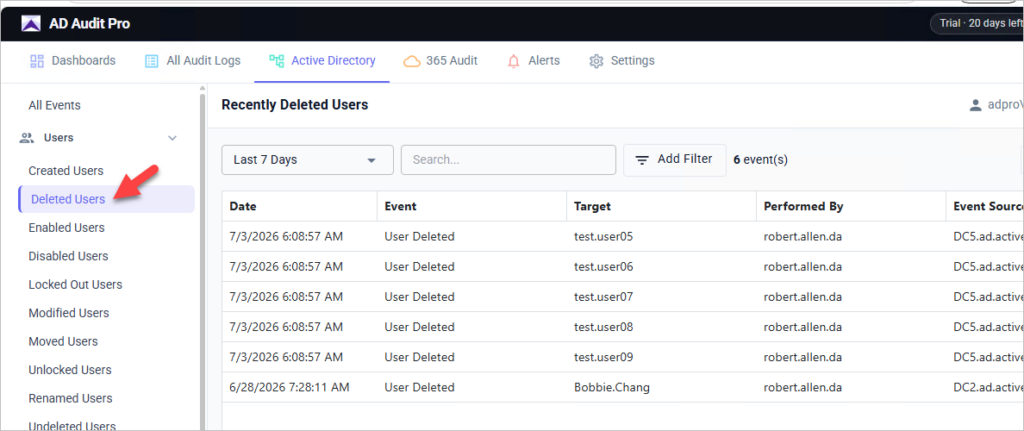 track deleted users in ad