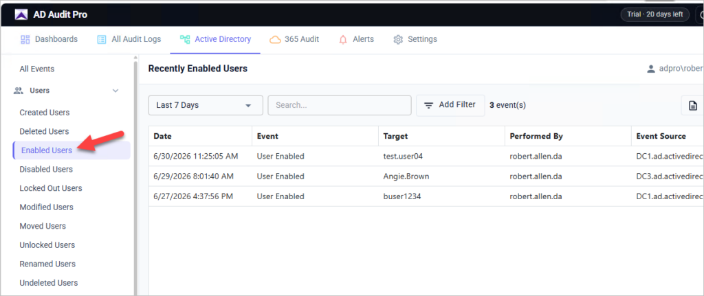 track enabled users in ad