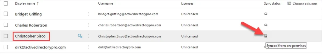 Azure account listed as synced from on-premises before the change