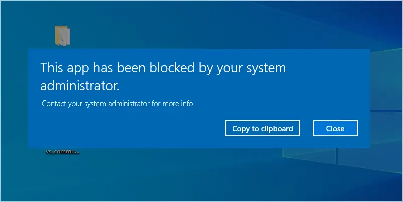 Windows 10 showing the blocked message when opening the Microsoft Store